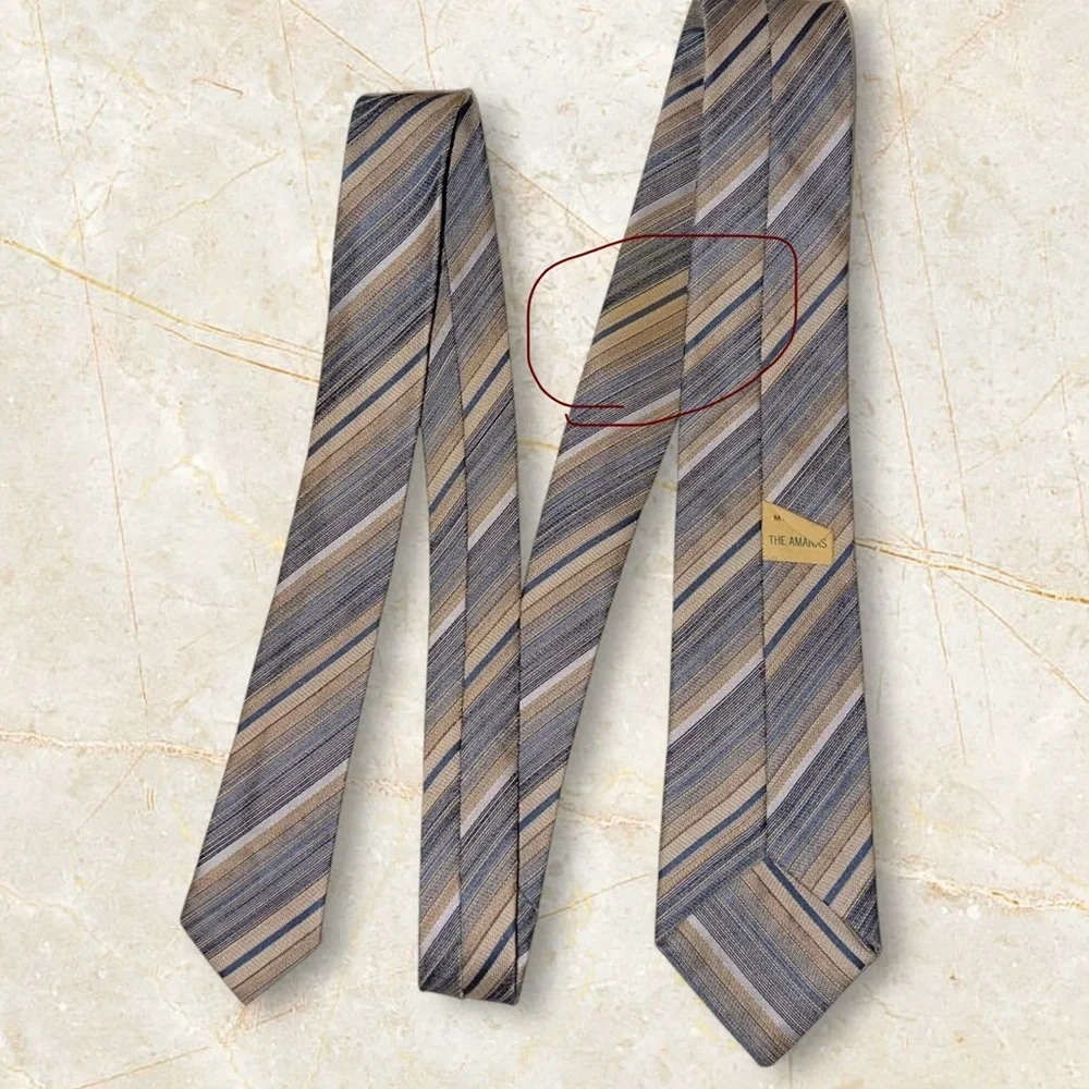 Vintage 50’s Men’s Beige Striped Hand Made in The Amanas Wool Necktie 3x57”